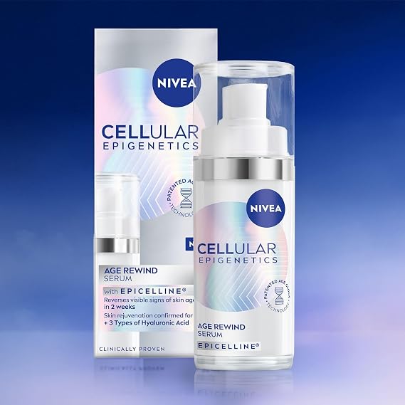 NIVEA CELLULAR Epigenetics Age Rewind Face Serum with Epicelline (30ml), Age Rewind Effect Hyaluronic Acid Serum for Firmer Skin, Anti-Wrinkle Face Moisturiser Formula with Triple Hyaluronic Acid